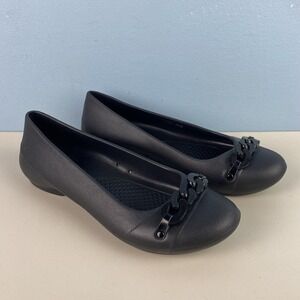 Crocs Women 6 Black Chain Link Detail Comfort Ballet Flats